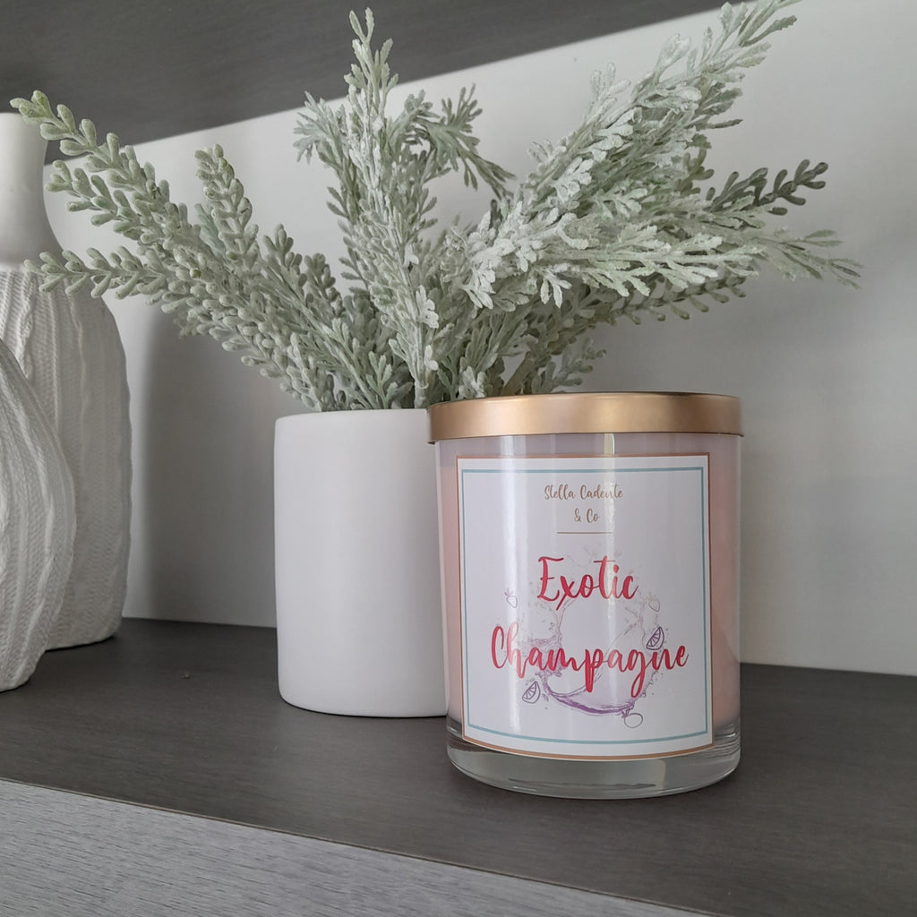 Enter your forbidden adulthood journey with our juicy Exotic Champagne Candle. Bubbling with citrus, floral and champagne scents. With a luscious pink colour complementing your candle. Its fruity, bubbly and all round classy.